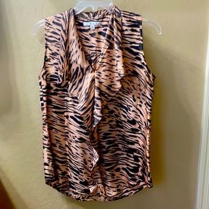 Cabi silk tank with ruffled front, size small